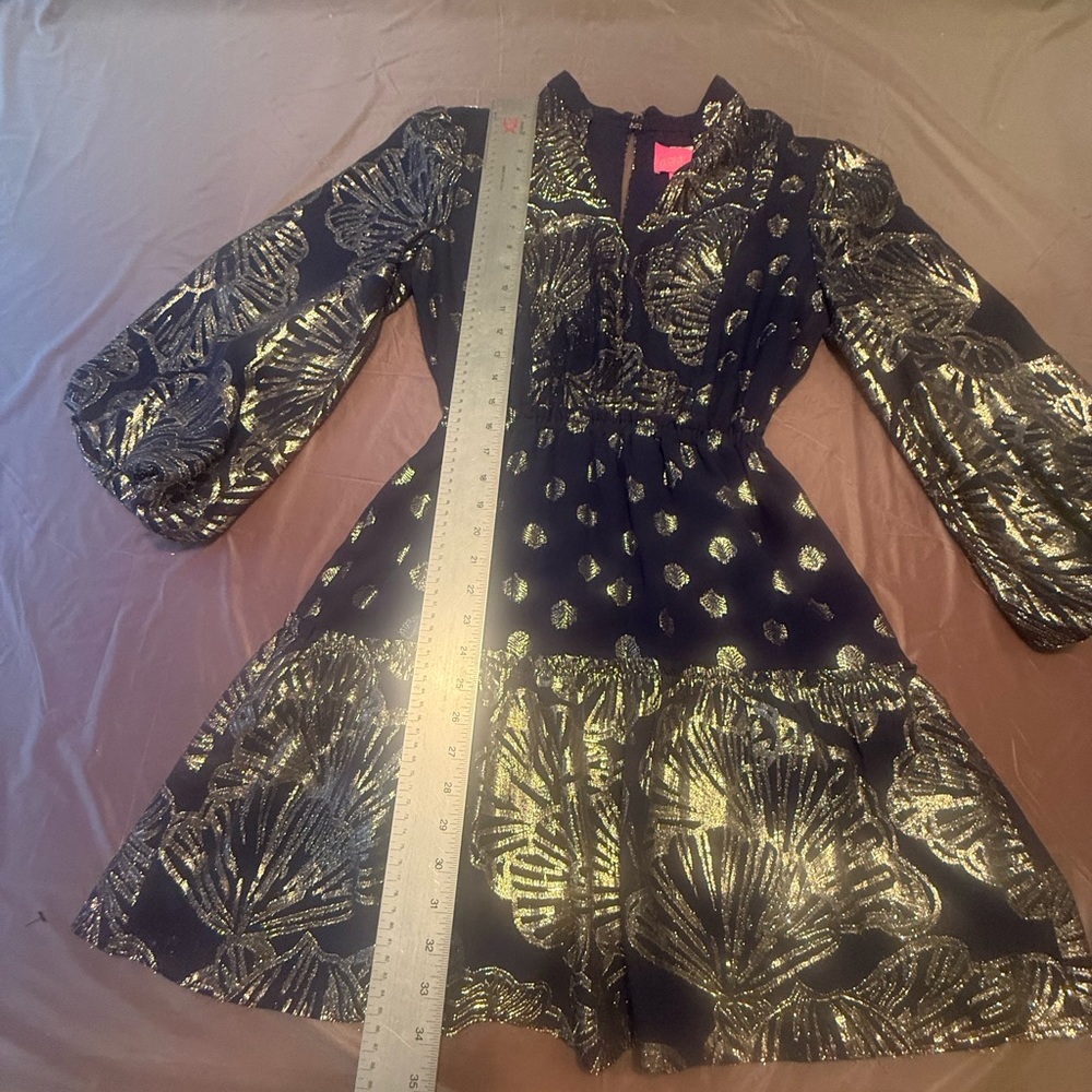 Lilly Pulitzer Joella Silk Mini Dress Long Sleeves Fit and Flare Metallic Size 2 - Picture 7 of 11